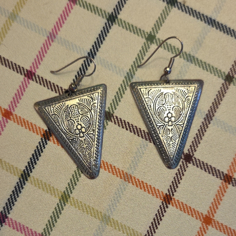 Silver Triangle Dangle Earrings